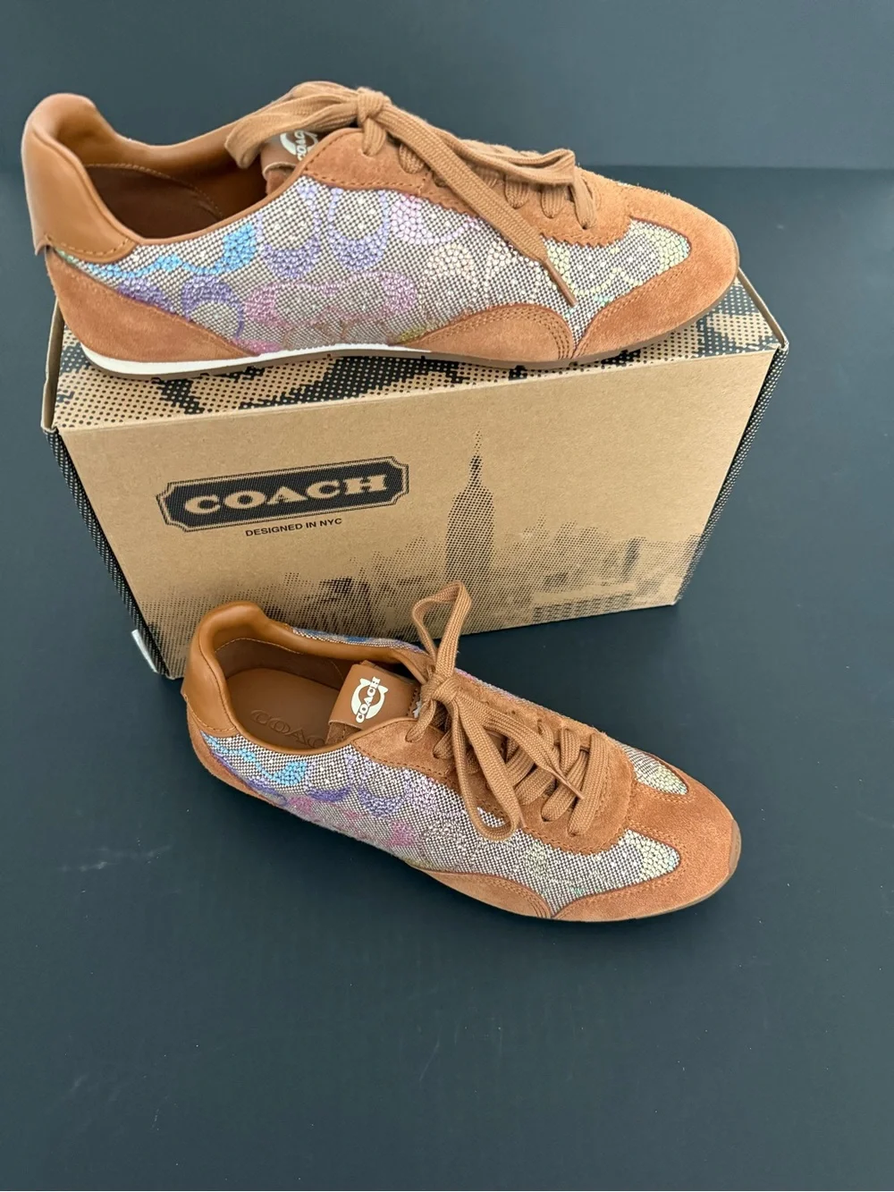 Coach Suede Sneaker with Iridescent Crystal Paneling Size 10 NEW